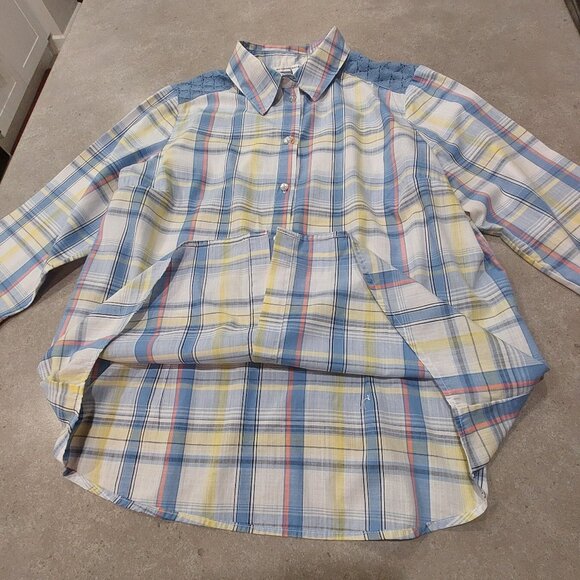 ALLISON DALEY Women's Blue Mix Plaid Button Down Shirt w/Lace Yoke - Size 14 - Picture 10 of 12
